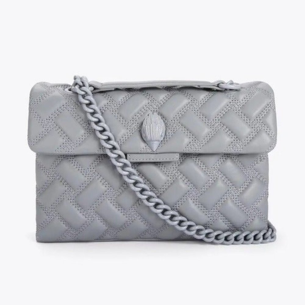 Kurt Geiger London Grey Leather Quilted Kensington Bag Drench NWT Chain Strap